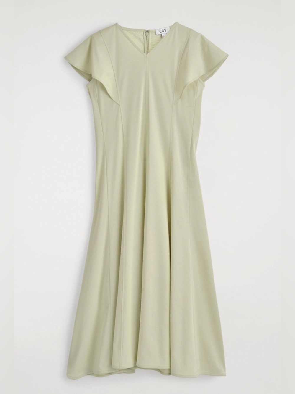 COS Pale Green PETAL-SLEEVE COTTON MIDI DRESS